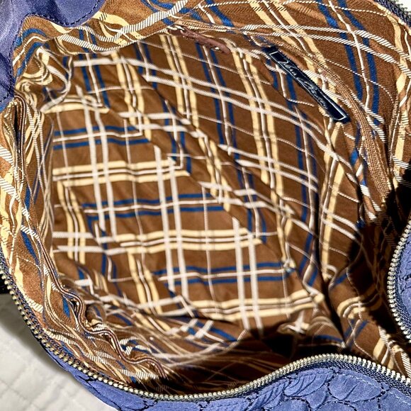 Vera Bradley WILDWOOD PARK Large Navy Quilted Leather Trim Travel Shoulder Bag - Picture 8 of 12